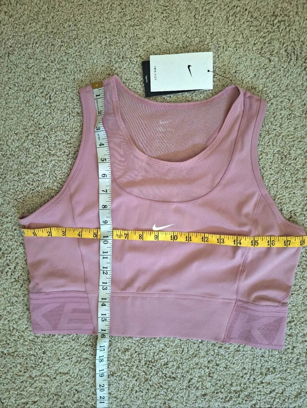 Nike Women's Pro Dri-FIT Cropped Dusty Pink Mesh Panels Cropped Tank Top Large